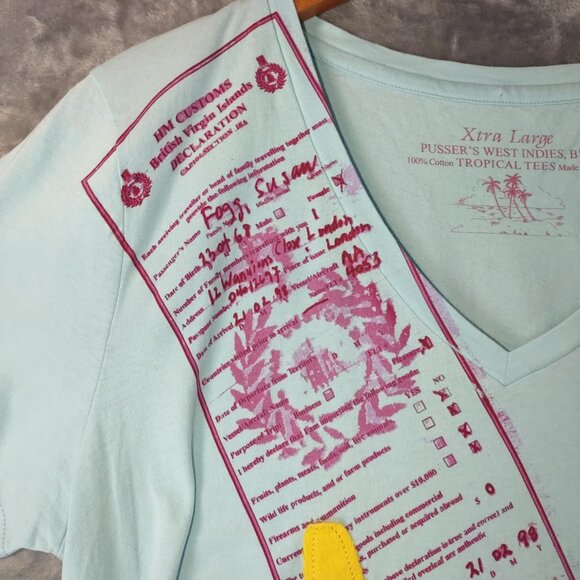 Pussers Women XL Turquoise Blue Royal Navy Traditional Cotton vintage vneck Top - Picture 10 of 12